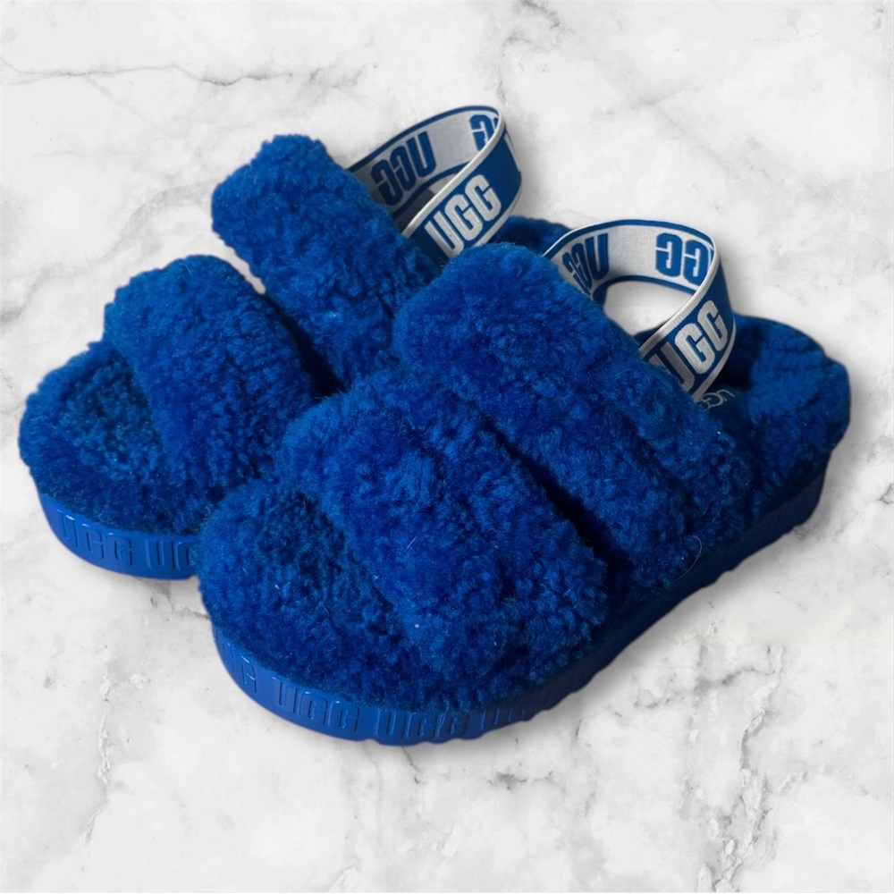 UGG Women's Fluffy Blue Platform Sandals